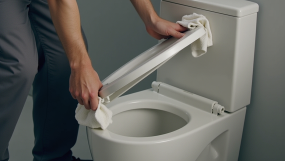 Porsgrund toalettsete som fjernes fra toalettet