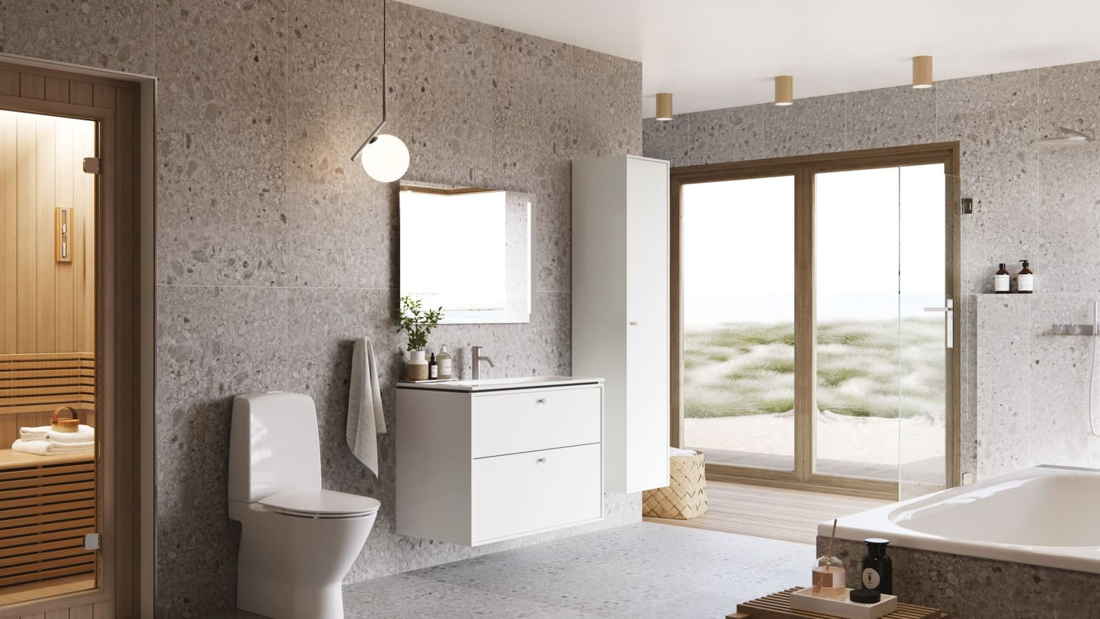 Baderom i nordisk stil med Porsgrund Glow Art gulvstående toalett Baderom i nordisk stil med Porsgrund Glow Art gulvstående toalett